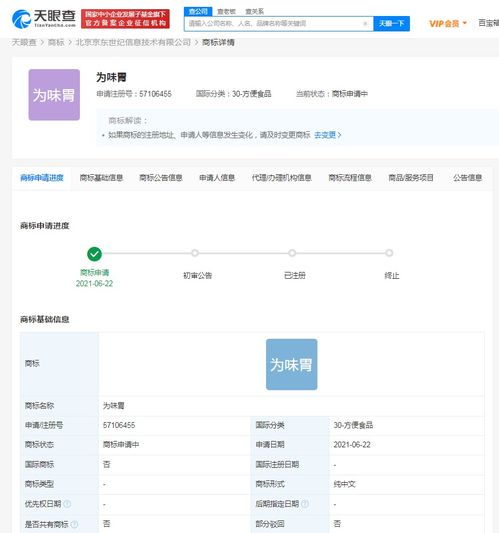京東關聯(lián)公司申請“為味胃”商標，強化食品領域知識產權布局